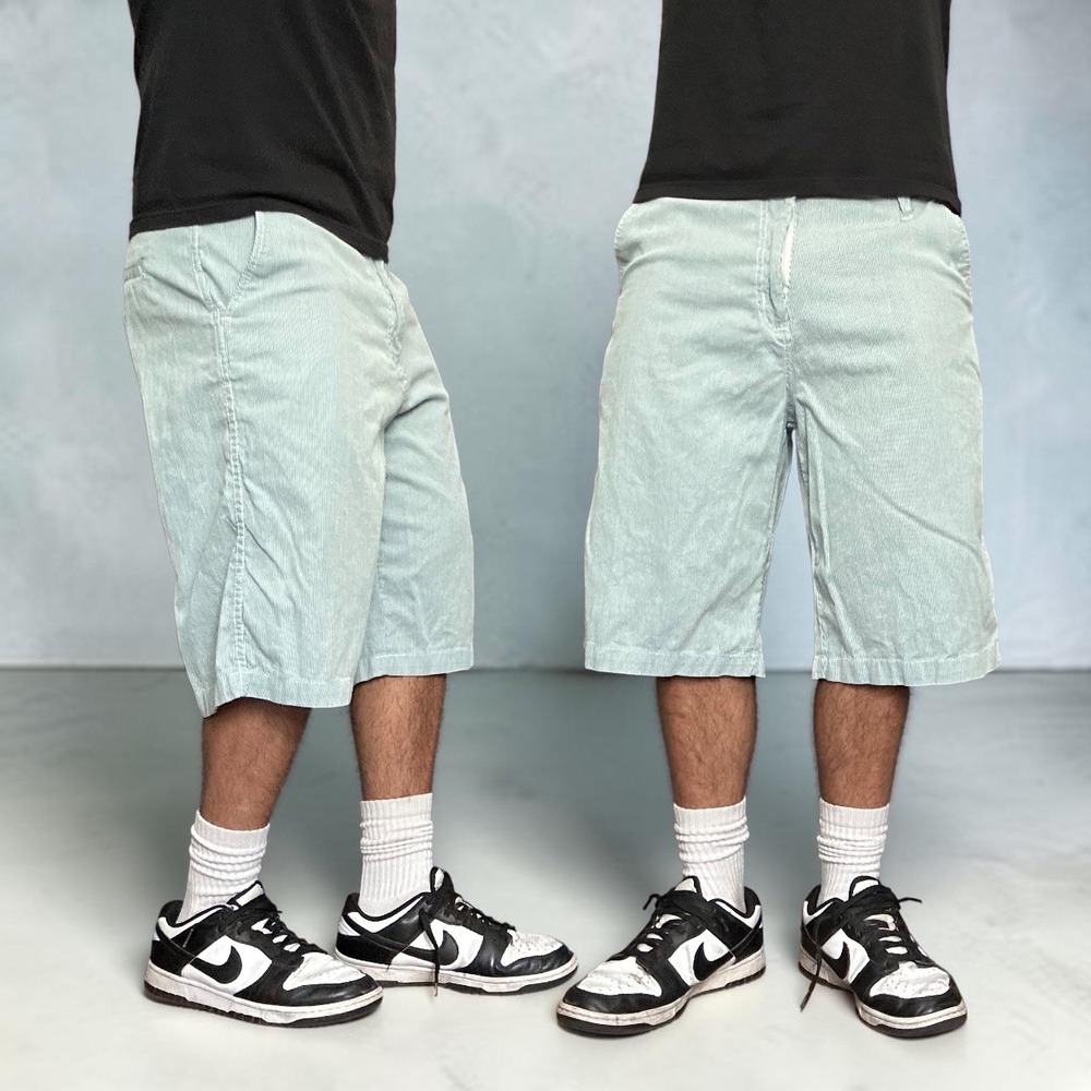 Paperdenim&cloth Striped Corduroy Shorts Green White Skater Baggy Size 34